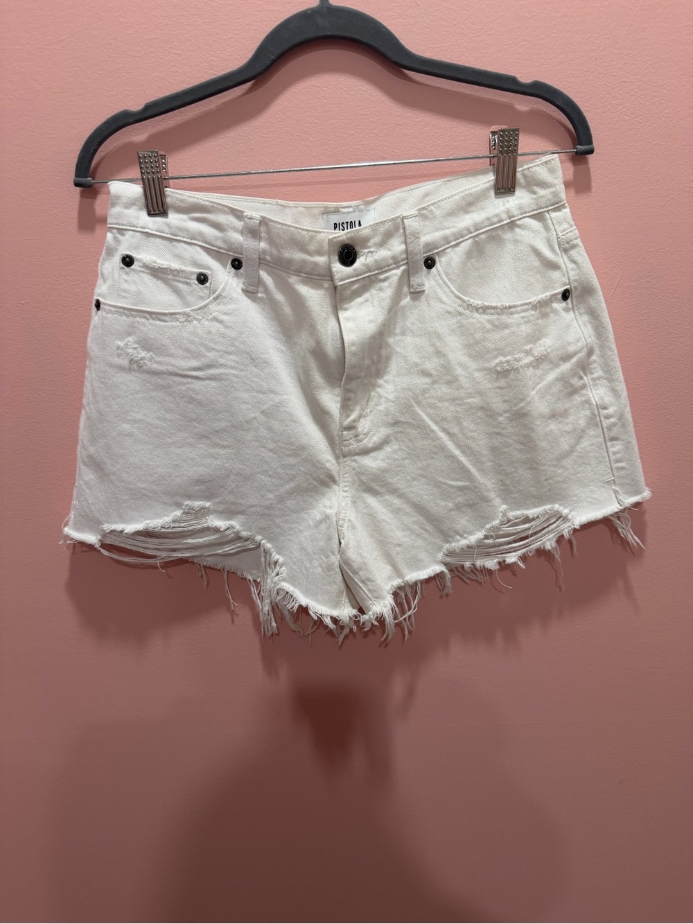 pistola White Distressed High-Rise Denim Cutoff Shorts